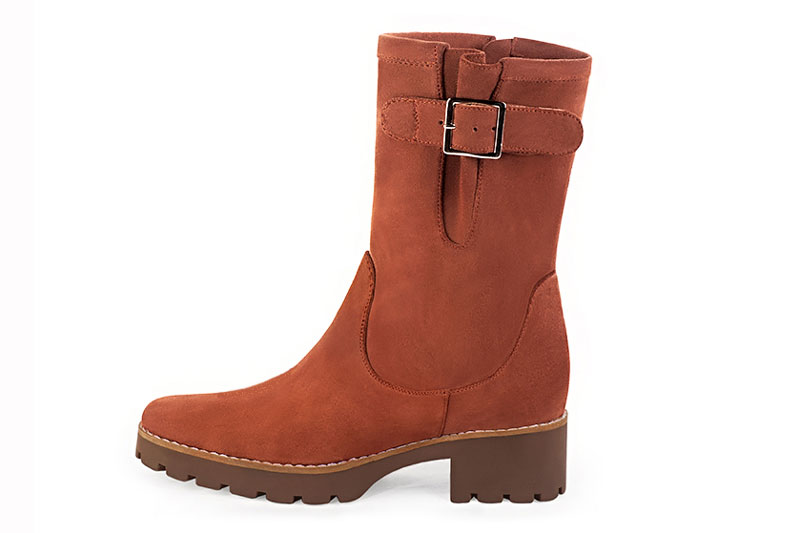 Classic leather ankle boots featuring adjustable side buckles and sleek hardware for secure support and timeless everyday style, in terracotta leather with round toe and chunky rubber lug sole - Florence KOOIJMAN